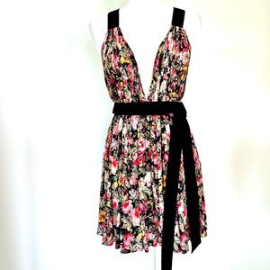 Revolve Majorelle Rossini Rose pleated Dress with Black Velvet Detailing